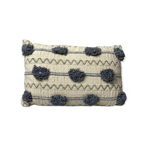NWT Magaschoni Home Pom Pom Decorative Pillow Ivory/Blue